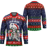 Dead Inside But Jolly Af Christmas Skeleton Hockey Jersey Xmas Holiday Patterns - Wonder Print Shop