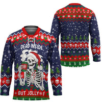 Dead Inside But Jolly Af Christmas Skeleton Hockey Jersey Xmas Holiday Patterns - Wonder Print Shop