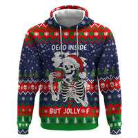 Dead Inside But Jolly Af Christmas Skeleton Hoodie Xmas Holiday Patterns - Wonder Print Shop