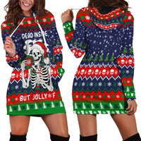 Dead Inside But Jolly Af Christmas Skeleton Hoodie Dress Xmas Holiday Patterns - Wonder Print Shop