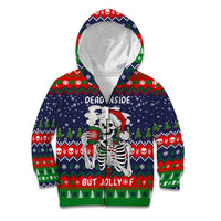 Dead Inside But Jolly Af Christmas Skeleton Kid Hoodie Xmas Holiday Patterns - Wonder Print Shop