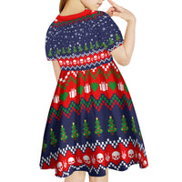 Dead Inside But Jolly Af Christmas Skeleton Kid Short Sleeve Dress Xmas Holiday Patterns - Wonder Print Shop