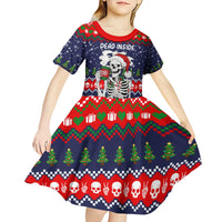 Dead Inside But Jolly Af Christmas Skeleton Kid Short Sleeve Dress Xmas Holiday Patterns - Wonder Print Shop