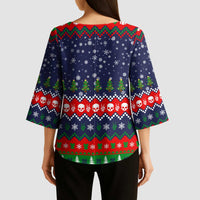 Dead Inside But Jolly Af Christmas Skeleton Kimono Sleeve Blouse Xmas Holiday Patterns - Wonder Print Shop