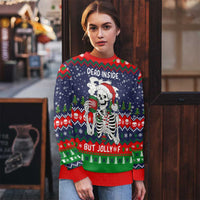 Dead Inside But Jolly Af Christmas Skeleton Ugly Christmas Sweater Xmas Holiday Patterns - Wonder Print Shop