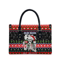 Dead Inside But Jolly Af Christmas Skeleton Leather Bag Xmas Holiday Patterns - Wonder Print Shop