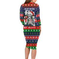 Dead Inside But Jolly Af Christmas Skeleton Long Sleeve Bodycon Dress Xmas Holiday Patterns - Wonder Print Shop