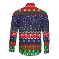 Dead Inside But Jolly Af Christmas Skeleton Long Sleeve Button Shirt Xmas Holiday Patterns - Wonder Print Shop