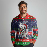 Dead Inside But Jolly Af Christmas Skeleton Long Sleeve Polo Shirt Xmas Holiday Patterns - Wonder Print Shop