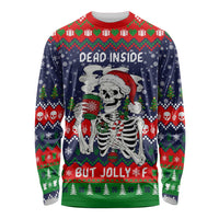 Dead Inside But Jolly Af Christmas Skeleton Long Sleeve Shirt Xmas Holiday Patterns - Wonder Print Shop