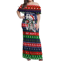 Dead Inside But Jolly Af Christmas Skeleton Off Shoulder Maxi Dress Xmas Holiday Patterns - Wonder Print Shop