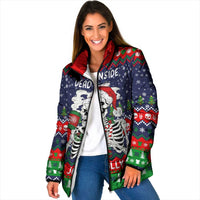 Dead Inside But Jolly Af Christmas Skeleton Padded Jacket Xmas Holiday Patterns - Wonder Print Shop
