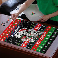 Dead Inside But Jolly Af Christmas Skeleton Puzzle Xmas Holiday Patterns - Wonder Print Shop