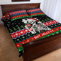 Dead Inside But Jolly Af Christmas Skeleton Quilt Bed Set Xmas Holiday Patterns - Wonder Print Shop