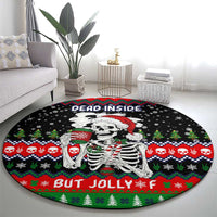 Dead Inside But Jolly Af Christmas Skeleton Round Carpet Xmas Holiday Patterns - Wonder Print Shop