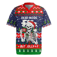 Dead Inside But Jolly Af Christmas Skeleton Rugby Jersey Xmas Holiday Patterns - Wonder Print Shop