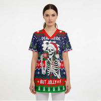 Dead Inside But Jolly Af Christmas Skeleton Scrub Top Xmas Holiday Patterns - Wonder Print Shop