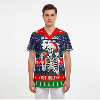 Dead Inside But Jolly Af Christmas Skeleton Scrub Top Xmas Holiday Patterns - Wonder Print Shop
