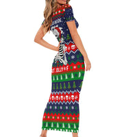 Dead Inside But Jolly Af Christmas Skeleton Short Sleeve Bodycon Dress Xmas Holiday Patterns - Wonder Print Shop