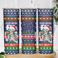 Dead Inside But Jolly Af Christmas Skeleton Skinny Tumbler Xmas Holiday Patterns - Wonder Print Shop
