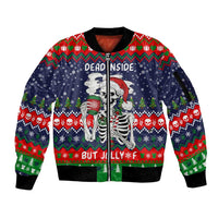 Dead Inside But Jolly Af Christmas Skeleton Sleeve Zip Bomber Jacket Xmas Holiday Patterns - Wonder Print Shop