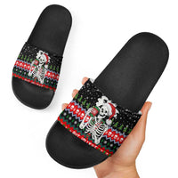 Dead Inside But Jolly Af Christmas Skeleton Slide Sandals Xmas Holiday Patterns - Wonder Print Shop