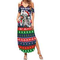 Dead Inside But Jolly Af Christmas Skeleton Summer Maxi Dress Xmas Holiday Patterns - Wonder Print Shop