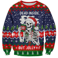 Dead Inside But Jolly Af Christmas Skeleton Sweatshirt Xmas Holiday Patterns - Wonder Print Shop