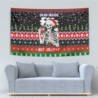 Dead Inside But Jolly Af Christmas Skeleton Tapestry Xmas Holiday Patterns - Wonder Print Shop