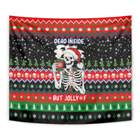 Dead Inside But Jolly Af Christmas Skeleton Tapestry Xmas Holiday Patterns - Wonder Print Shop