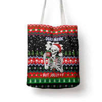 Dead Inside But Jolly Af Christmas Skeleton Tote Bag Xmas Holiday Patterns - Wonder Print Shop