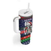 Dead Inside But Jolly Af Christmas Skeleton Tumbler With Handle Xmas Holiday Patterns - Wonder Print Shop