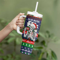 Dead Inside But Jolly Af Christmas Skeleton Tumbler With Handle Xmas Holiday Patterns - Wonder Print Shop