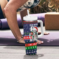Dead Inside But Jolly Af Christmas Skeleton Tumbler With Handle Xmas Holiday Patterns - Wonder Print Shop