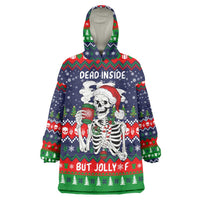 Dead Inside But Jolly Af Christmas Skeleton Wearable Blanket Hoodie Xmas Holiday Patterns - Wonder Print Shop