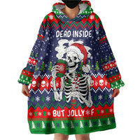 Dead Inside But Jolly Af Christmas Skeleton Wearable Blanket Hoodie Xmas Holiday Patterns - Wonder Print Shop