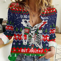 Dead Inside But Jolly Af Christmas Skeleton Women Casual Shirt Xmas Holiday Patterns - Wonder Print Shop