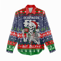 Dead Inside But Jolly Af Christmas Skeleton Women Casual Shirt Xmas Holiday Patterns - Wonder Print Shop