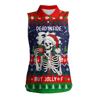 Dead Inside But Jolly Af Christmas Skeleton Women Sleeveless Polo Shirt Xmas Holiday Patterns - Wonder Print Shop