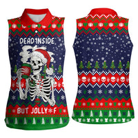 Dead Inside But Jolly Af Christmas Skeleton Women Sleeveless Polo Shirt Xmas Holiday Patterns - Wonder Print Shop