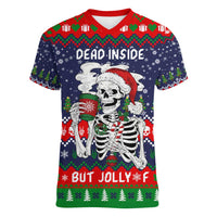 Dead Inside But Jolly Af Christmas Skeleton Women V-Neck T-Shirt Xmas Holiday Patterns - Wonder Print Shop