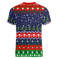 Dead Inside But Jolly Af Christmas Skeleton Women V-Neck T-Shirt Xmas Holiday Patterns - Wonder Print Shop