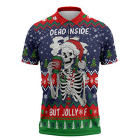 Dead Inside But Jolly Af Christmas Skeleton Zipper Polo Shirt Xmas Holiday Patterns - Wonder Print Shop