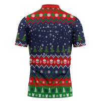 Dead Inside But Jolly Af Christmas Skeleton Zipper Polo Shirt Xmas Holiday Patterns - Wonder Print Shop