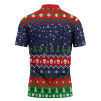 Dead Inside But Jolly Af Christmas Skeleton Zipper Polo Shirt Xmas Holiday Patterns - Wonder Print Shop