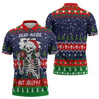 Dead Inside But Jolly Af Christmas Skeleton Zipper Polo Shirt Xmas Holiday Patterns - Wonder Print Shop