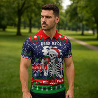 Dead Inside But Jolly Af Christmas Skeleton Zipper Polo Shirt Xmas Holiday Patterns - Wonder Print Shop