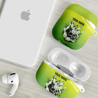 Personalized Skull Bowling AirPods Case with Neon Green Strike Design - Edgy Bowler Style - Wonder Print Shop