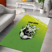 Personalized Skull Bowling Area Rug with Neon Green Strike Design - Edgy Bowler Style - Wonder Print Shop