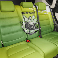 Personalized Skull Bowling Back Car Seat Cover with Neon Green Strike Design - Edgy Bowler Style - Wonder Print Shop